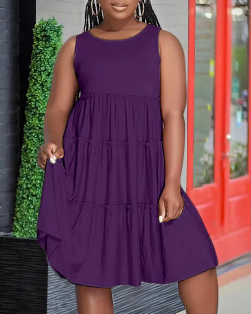 

Sleeveless Frill Hem Ruched Casual Dress, Purple