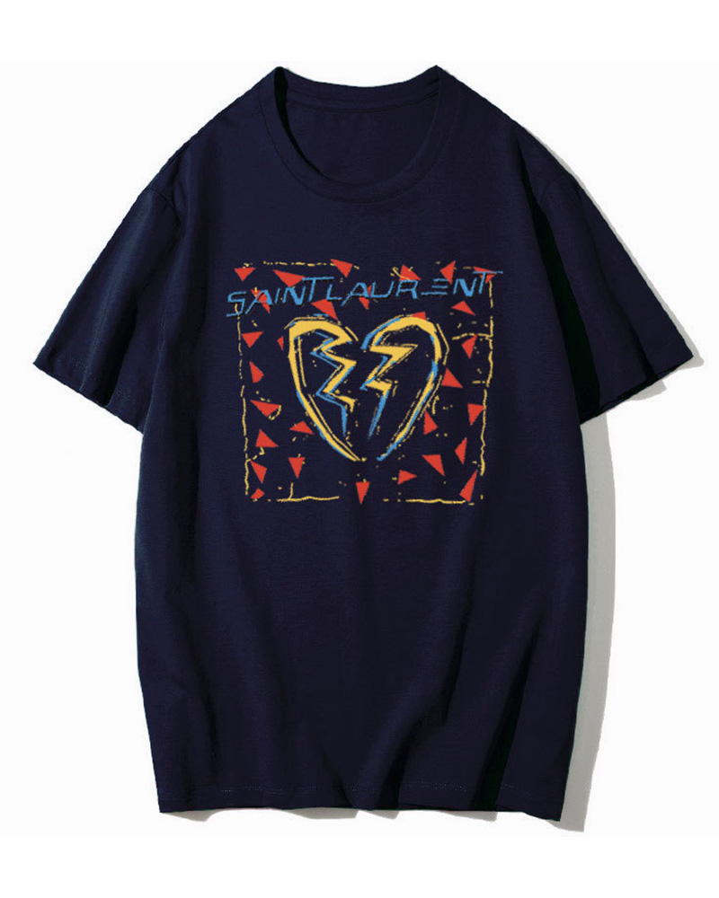 

Heart Cartoon Print Short Sleeve T-shirt, Purplish blue