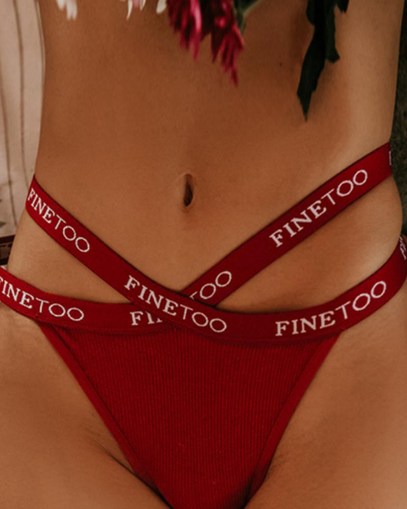 

Letter Print Cut Out Breathable Panty, Red