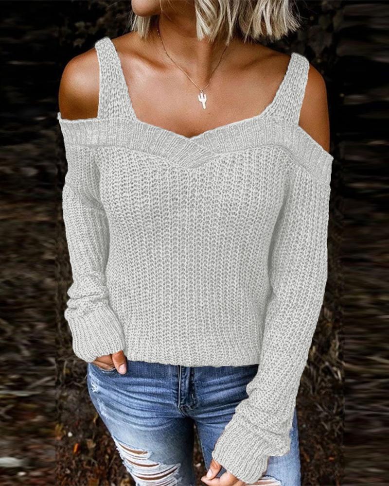 

Cold Shoulder Chunky Knit Sweater, Light gray
