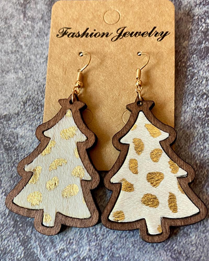 

1Pair Christmas Cheetah Print Tree Shaped Drop Earrings, Style2