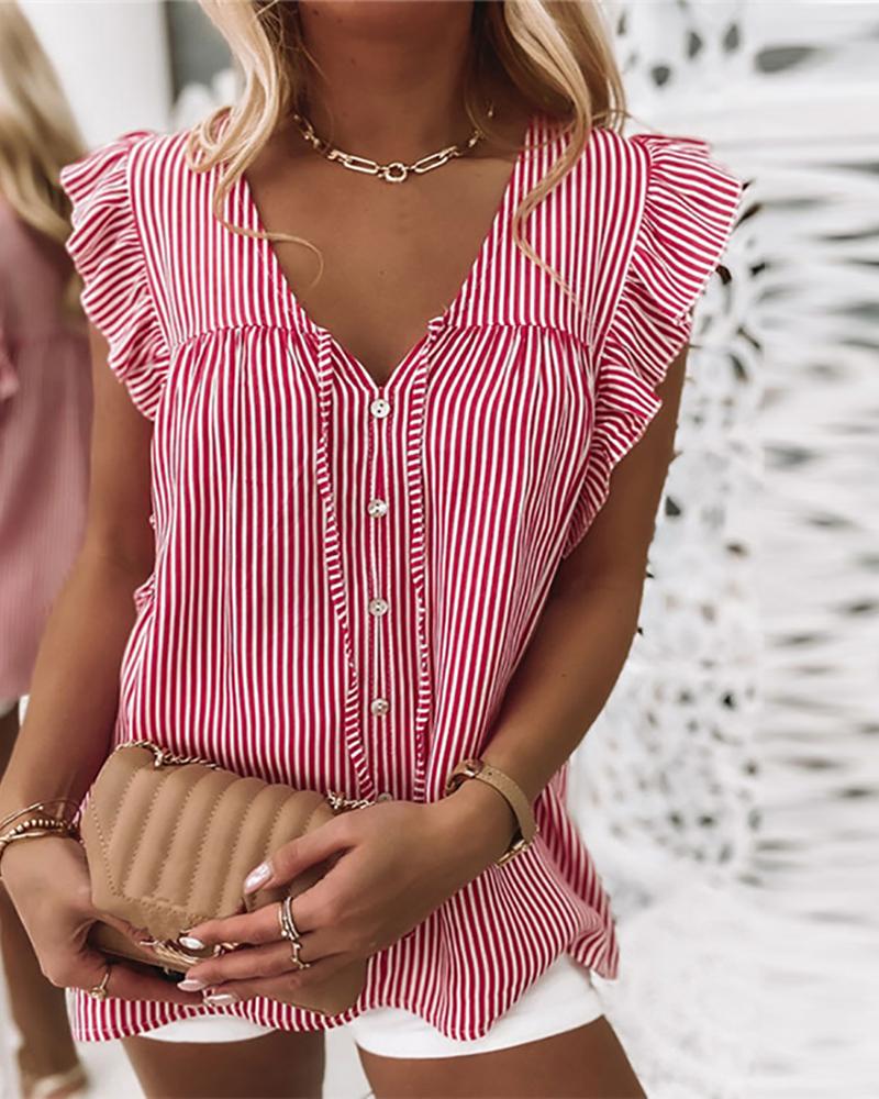 

Striped Ruffle Hem Tied Detail Top, Pink