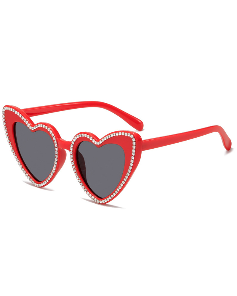 

1Pair Heart Shaped Frame Rhinestone Decor Sunglasses, Red