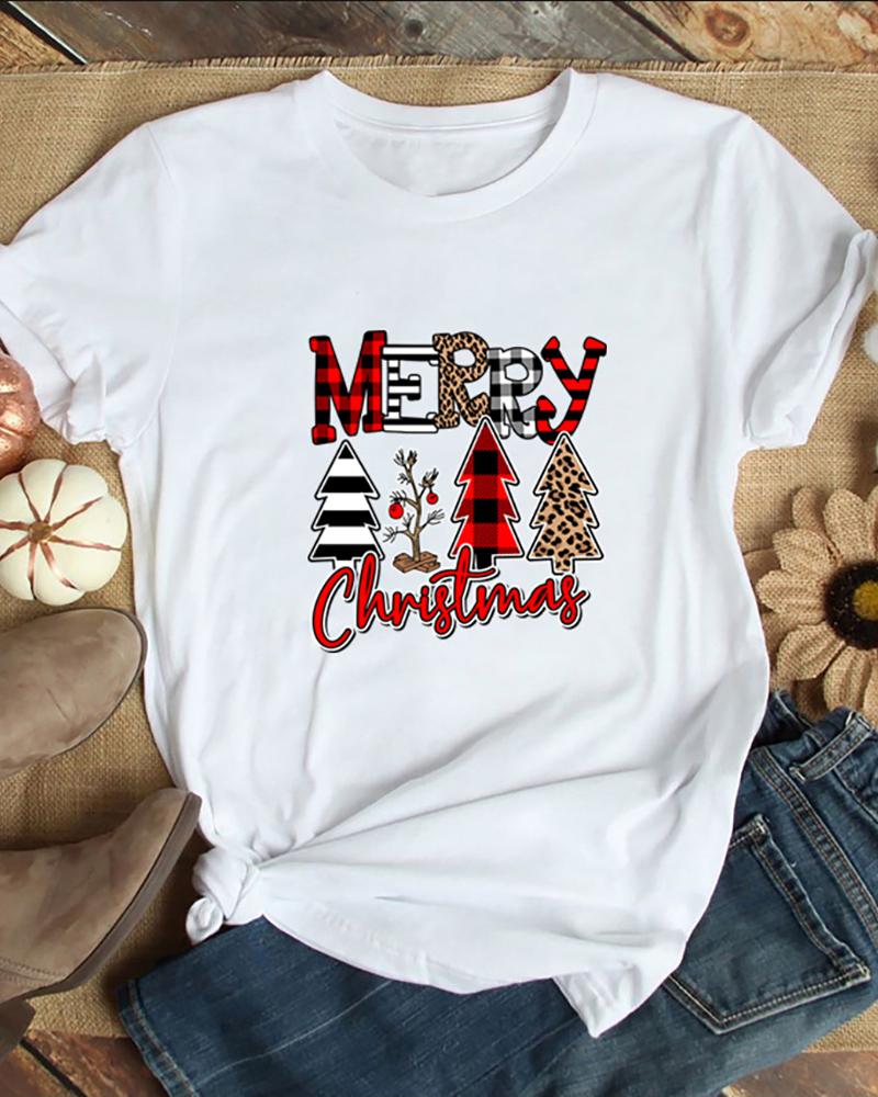 

Christmas Print Short Sleeve Casual T-Shirt, White