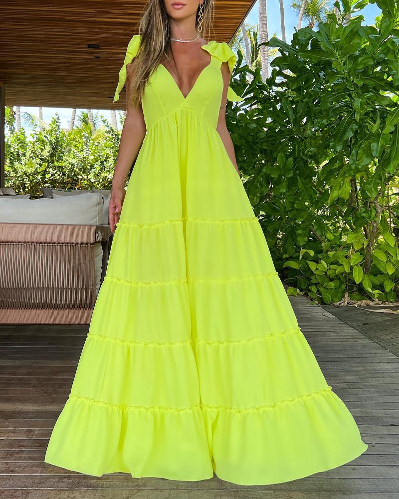 

Tied Detail Backless Flowy Maxi Dress, Yellow