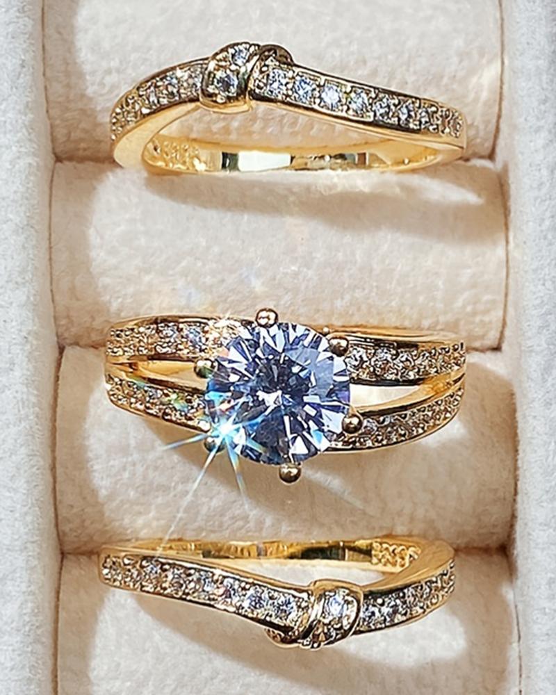 

3pcs Gorgeous Gold-Plated Zircon Wedding Engagement Rings Set