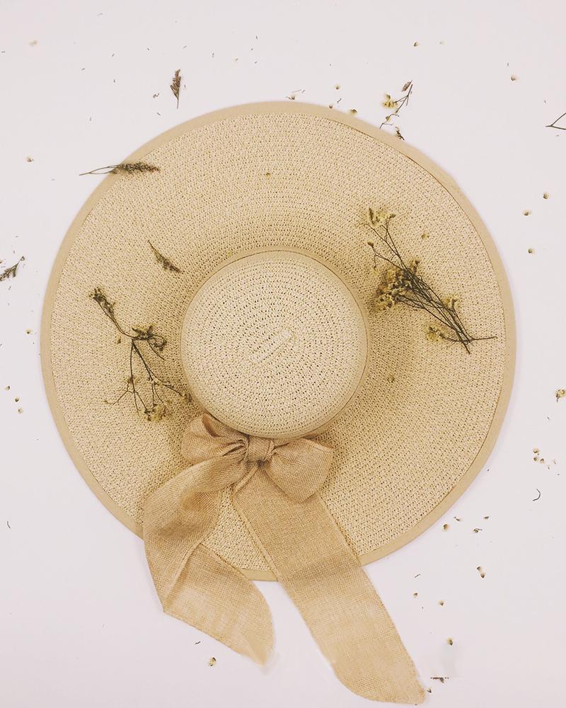

Bowknot Decor Wide Brim Straw Hat, Beige