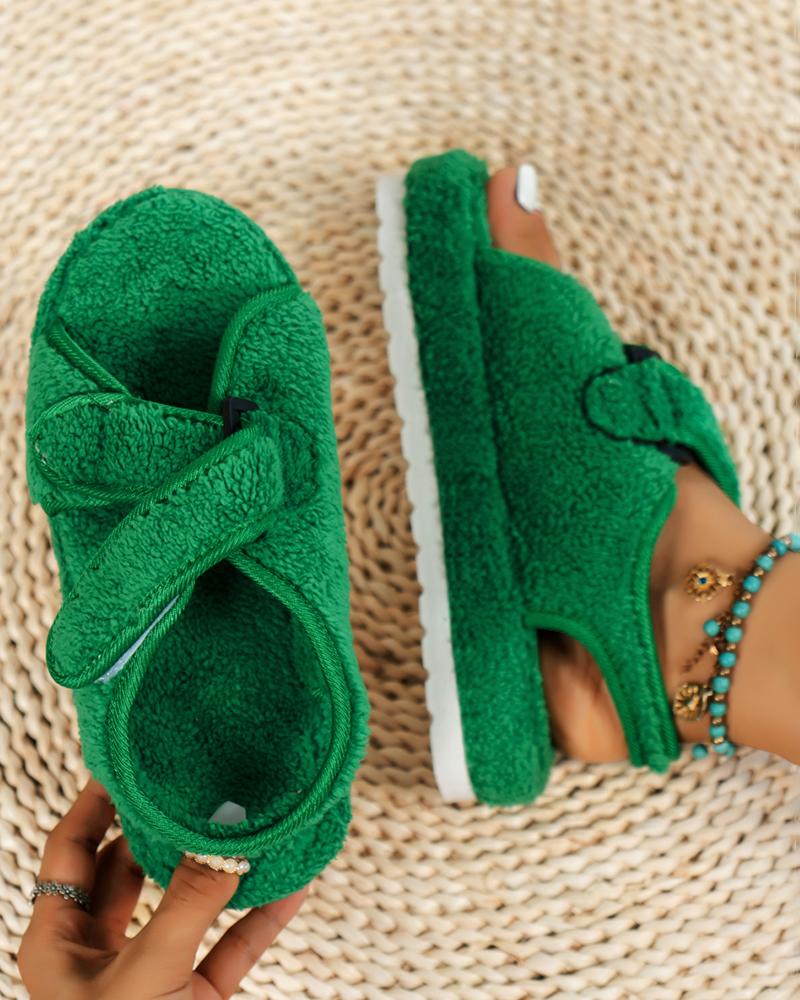 

Fuzzy Velcro Slingback Sandals, Green