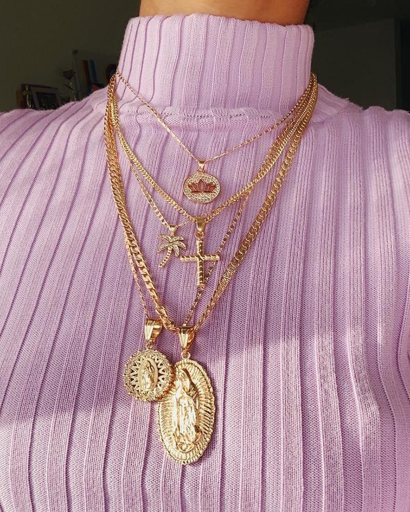 

Coin & Cross & Palm Tree Pendant Necklace, Gold