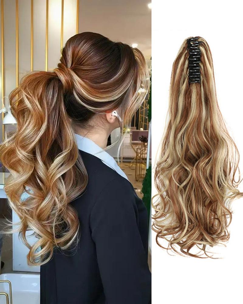 

Ponytail Hair Extensions Claw Clip Synthetic Curly Wavy False Tail Hairpiece, Style3