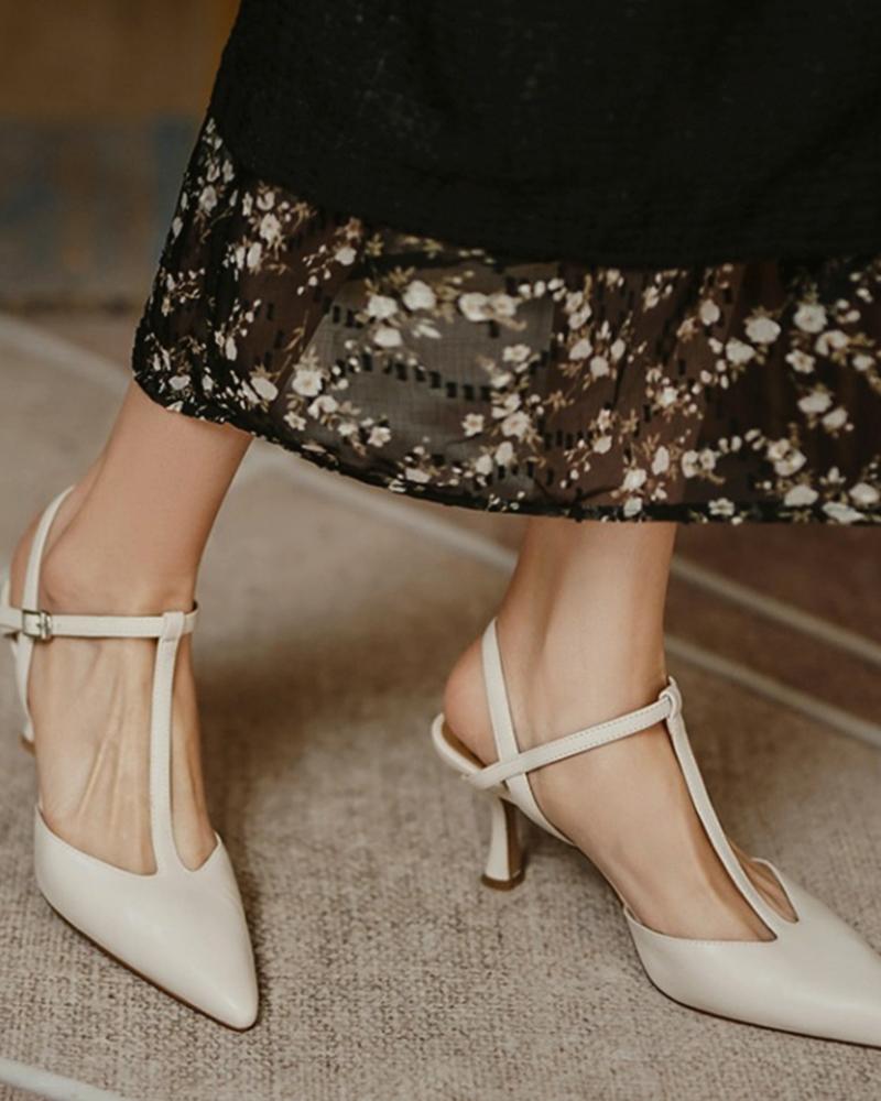 

Slingback Pointed Toe Buckled Heels, Beige