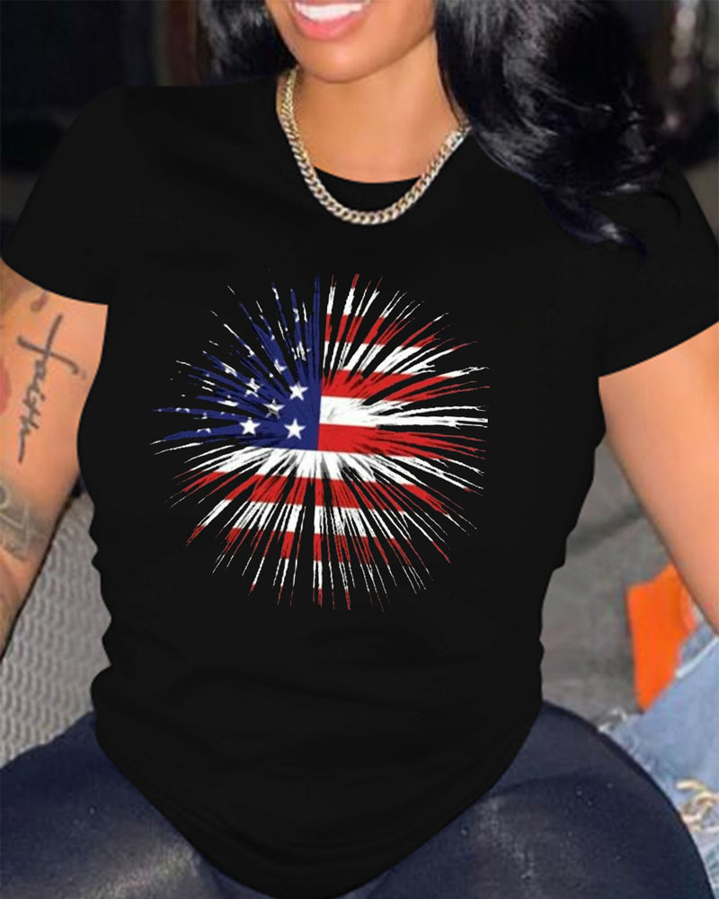 

Independence Day Flag Print Casual T-shirt, Black