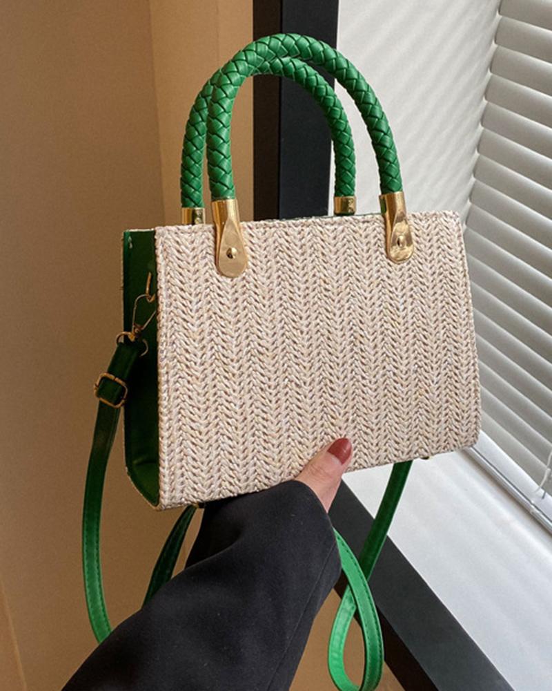 

Braided Straw Satchel Bag, Green
