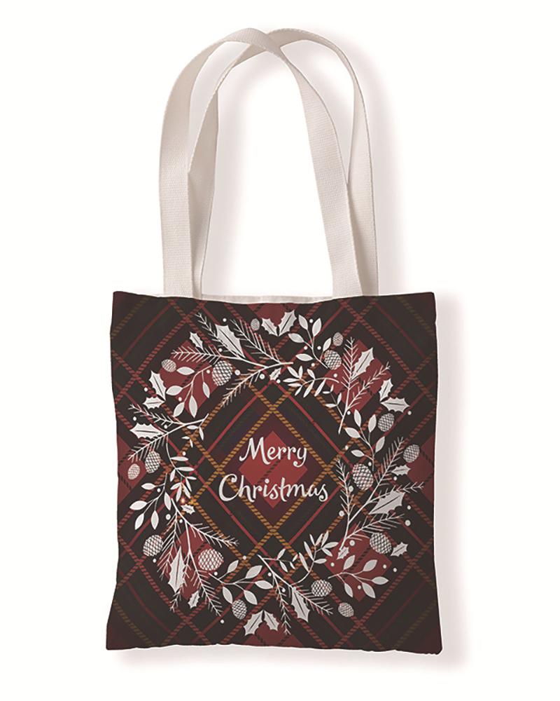 

Christmas Letter Plaid Print Shopper Bag, Style3