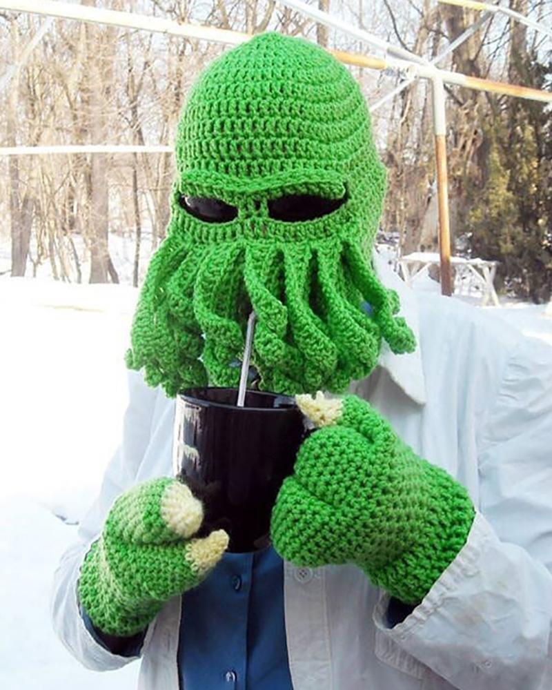 

Octopus Beanie Hat Winter Warm Skiing Biking Costume Squid Mask, Green