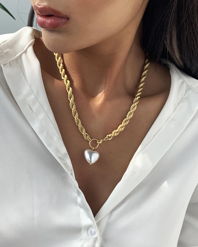 

1pc Twisted Heart Pendant Necklace, Gold