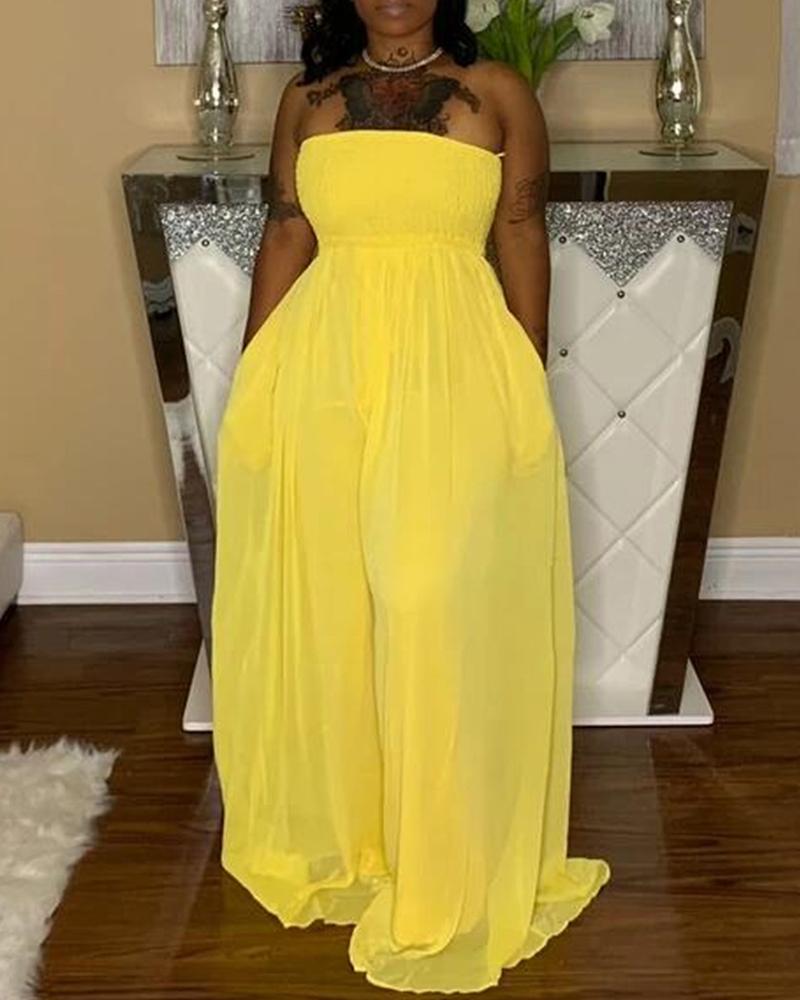 

Bandeau Shirring Design Wide Leg Jumpsuit, Yellow