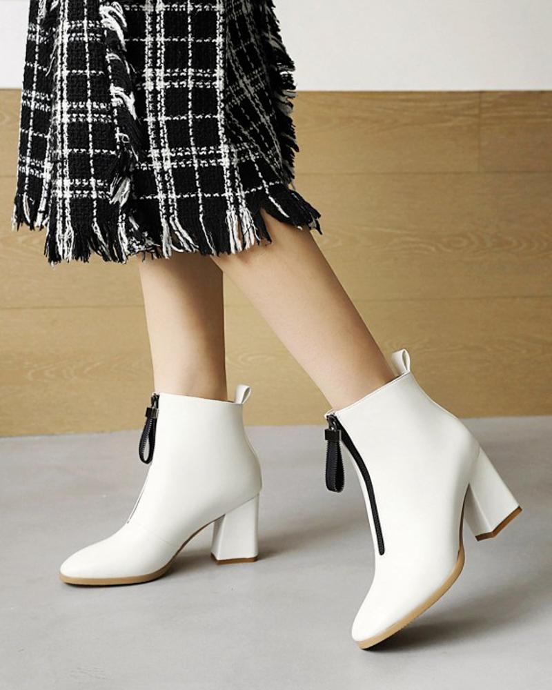 

Chic Womens Round Toe Wax Finish Front Zipper Boots, White