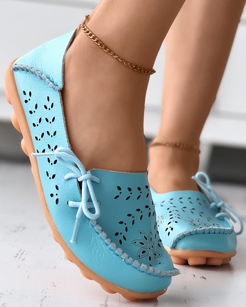 

Hollow Out Lace-up Loafers, Blue