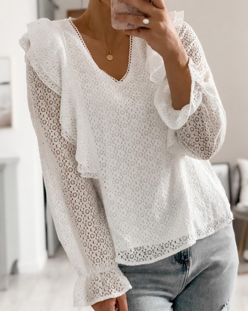 

Guipure Lace Ruffles Top, White