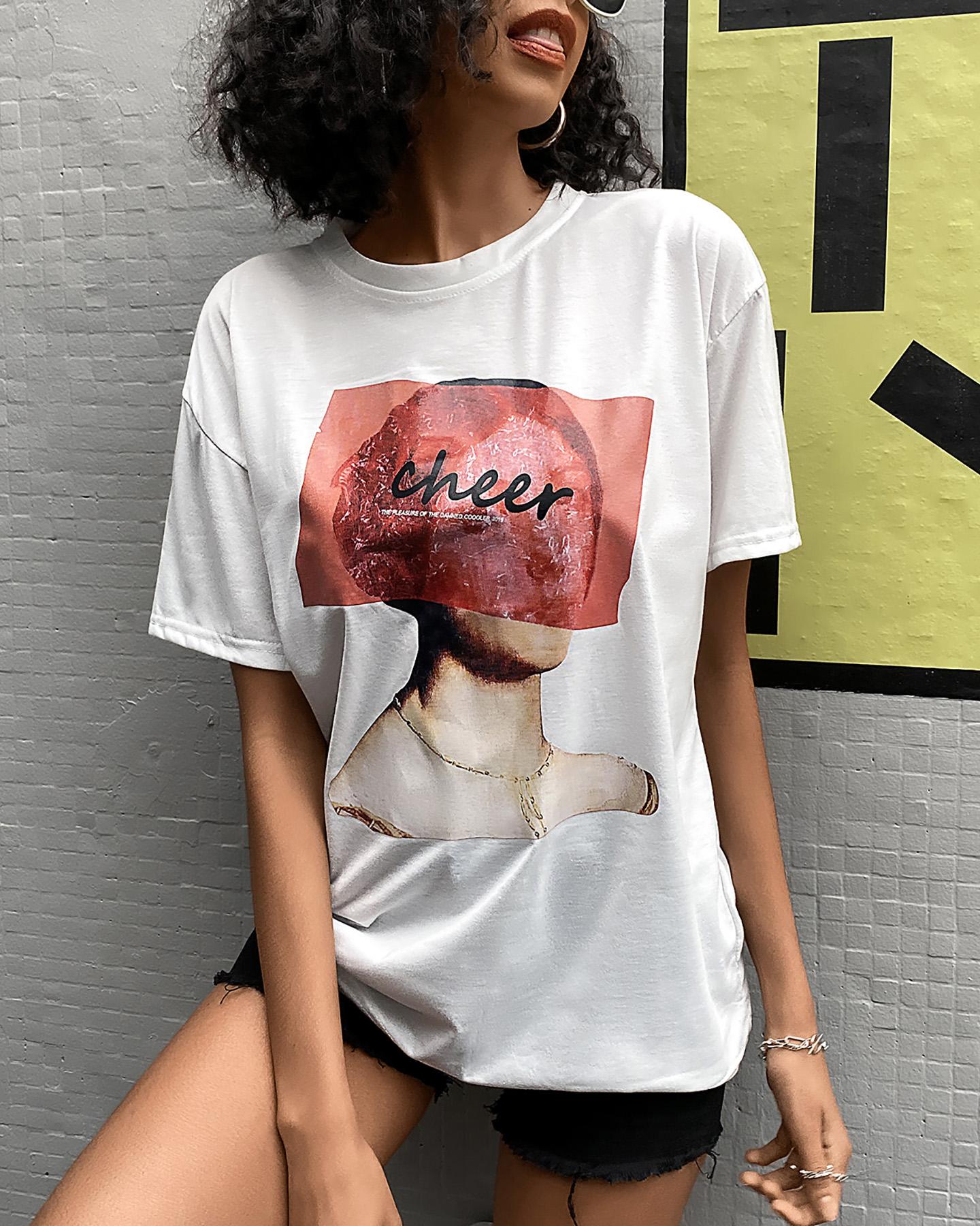 

Figure Letter Print Short Sleeve T-shirt, White