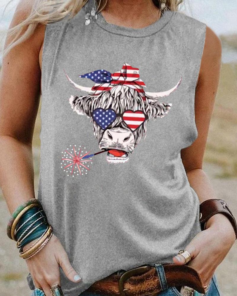 

Flag Yak Print Tank Top, Gray