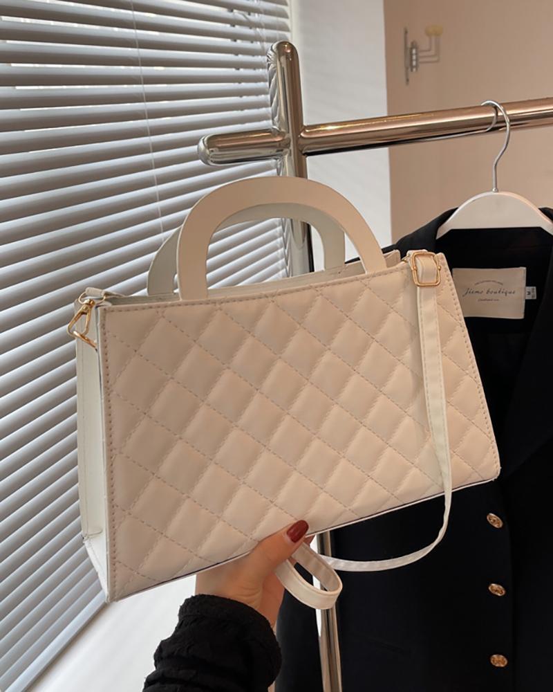 

Quilted Top Handle Square Bag, White
