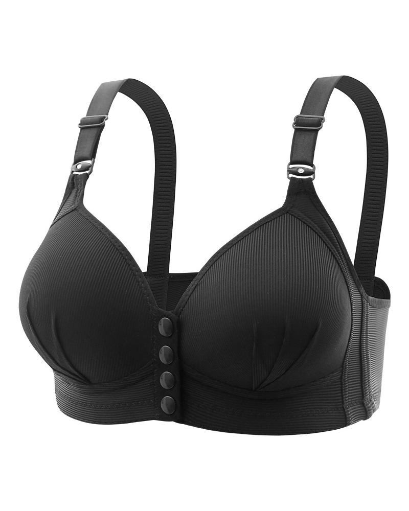 

Button Front Ruched Push Up Wireless Lifting Bra, Black