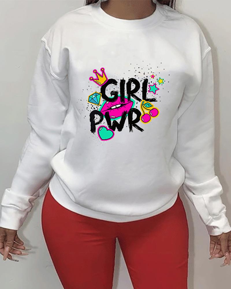

Letter Lip Mixed Print Long Sleeve Sweatshirt, White