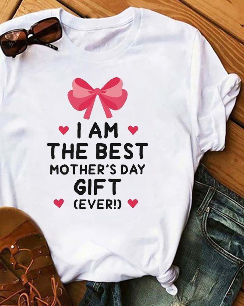 

Mother' Day Letter Print Casual T-Shirt, White