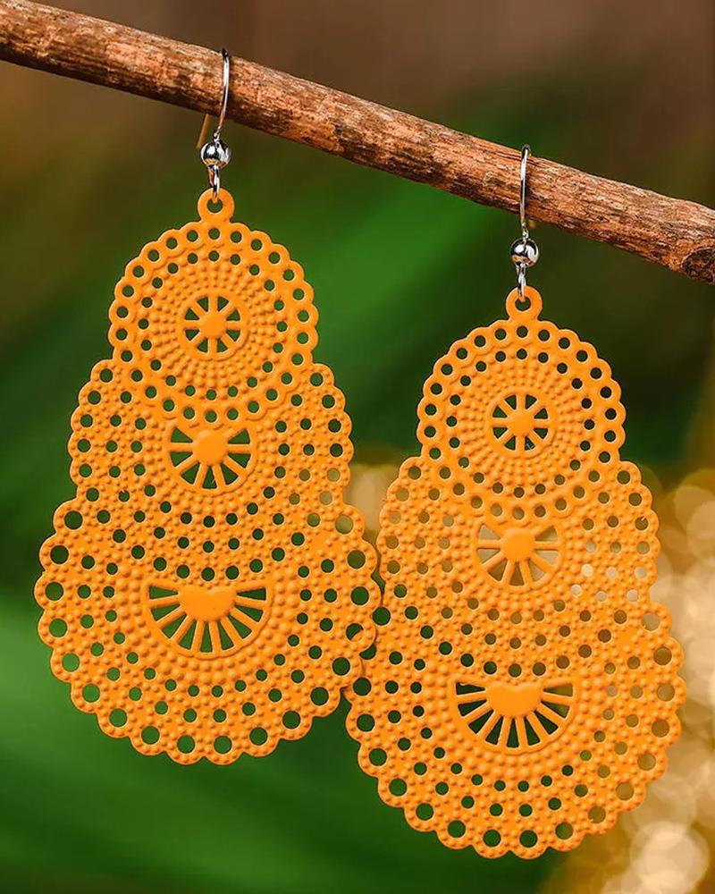 

1Pair Bohemian Hollow Out Layered Drop Earrings, Orange