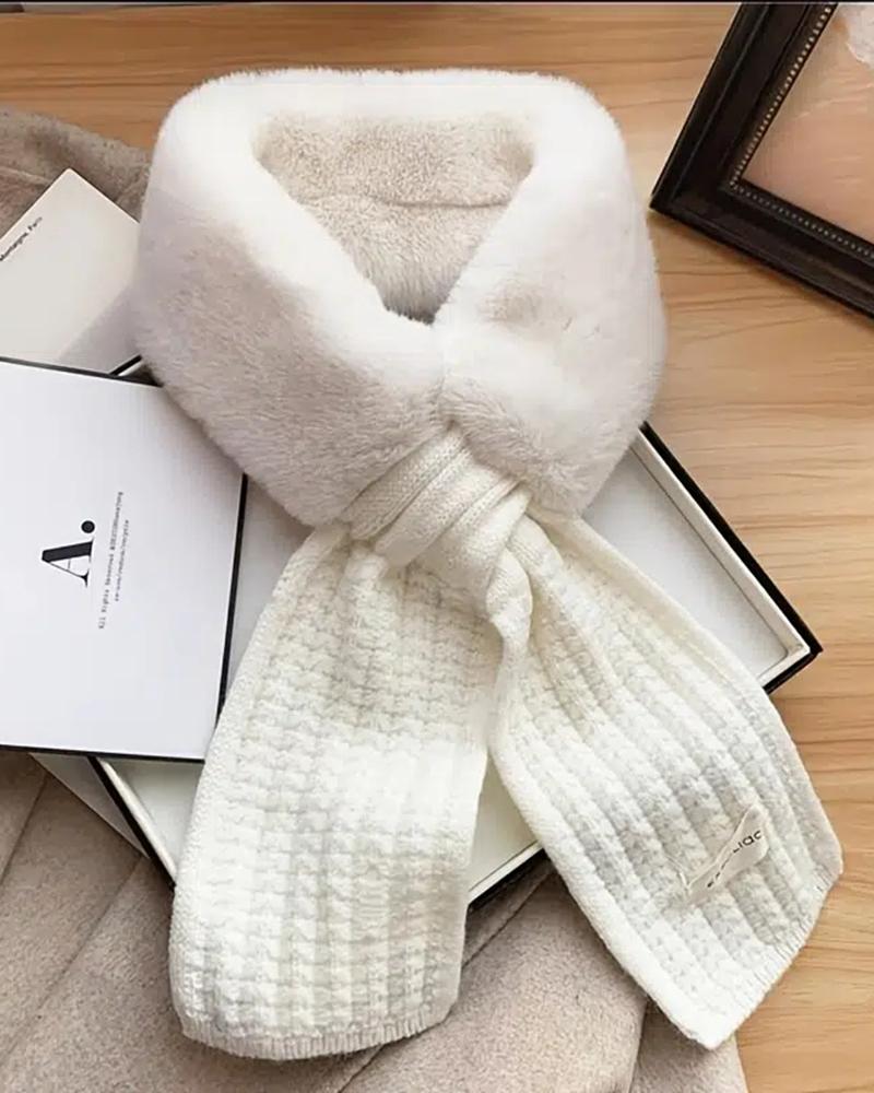 

Women's Winter Knitted Plush Sweet Collar Warm Scarf, White