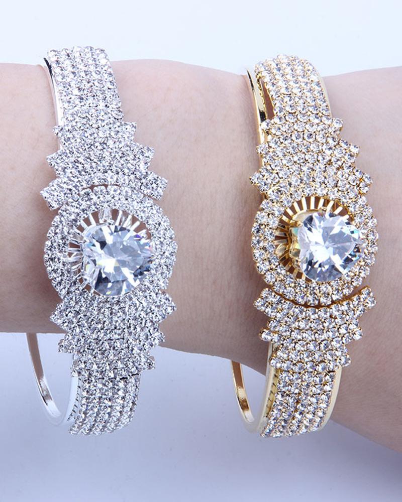 

1pc Allover Rhinestone Zircon Geometric Bracelet, Silver