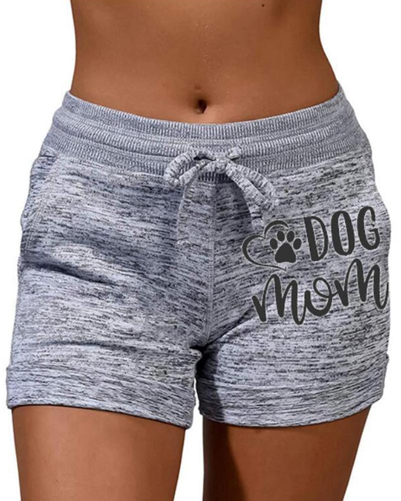 

Letter Paw Print Drawstring Active Shorts, Gray