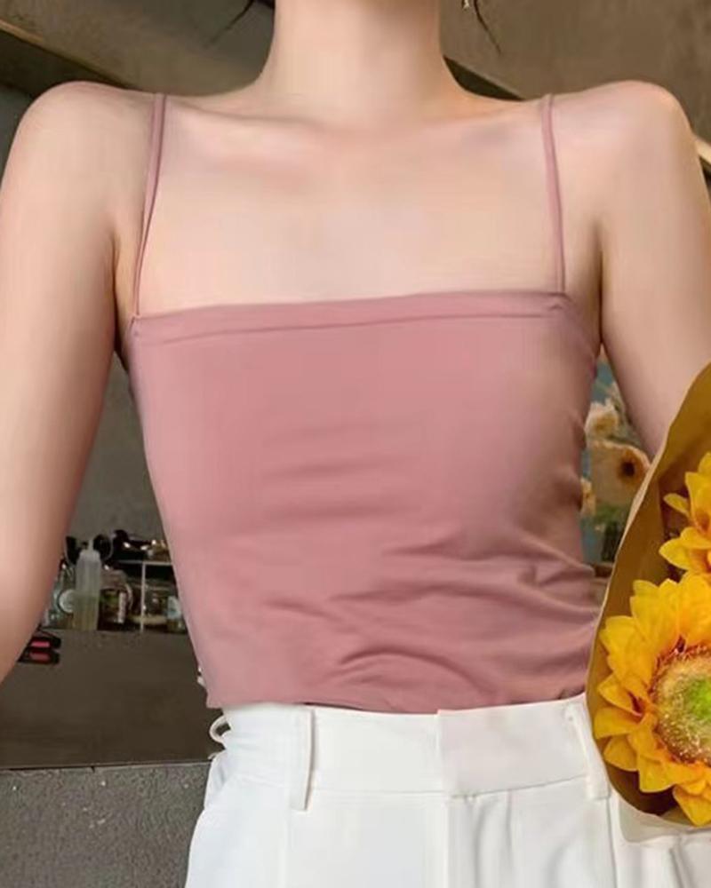 

Square Neck Padded Cami Top, Pink