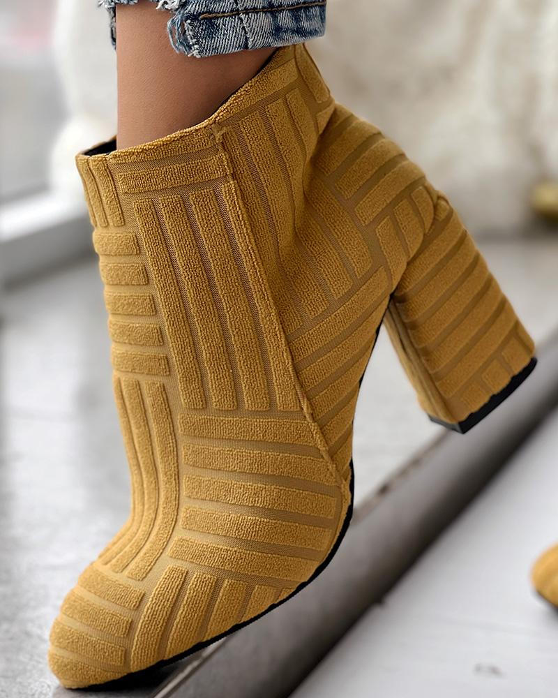 

Fuzzy Textured Chunky Heel Ankle Boots, Yellow