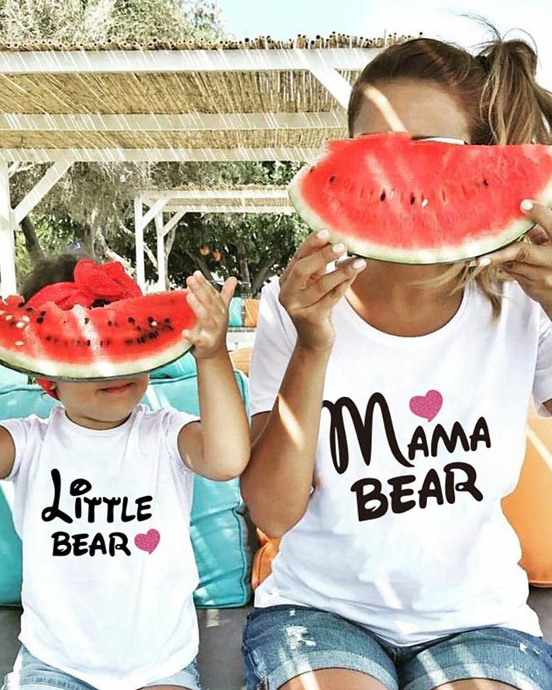 

Mommy & me Letter Heart Print Short Sleeve T-shirt For Mom, White