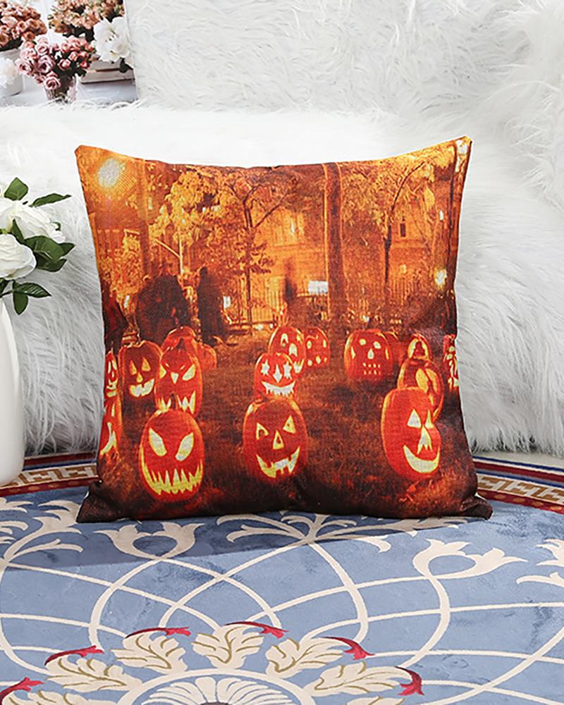 

Halloween Pumpkin Letter Print Cushion Cover Without Filler, Style2