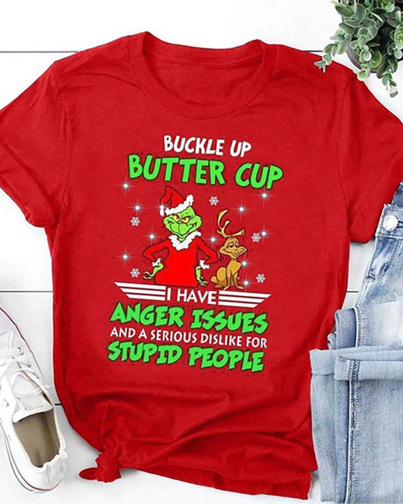 

Christmas Letter Grinches Print T-shirt, Red