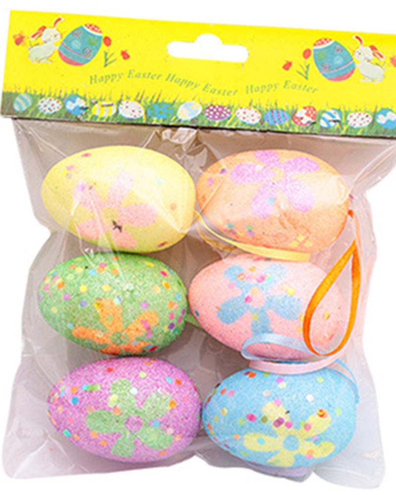 

6pcs Plastic Fillable Painted Easter Eggs Hanging Decoration, Style5