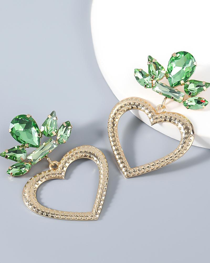 

1Pair Waterdrop Rhinestone Heart Drop Earrings, Green