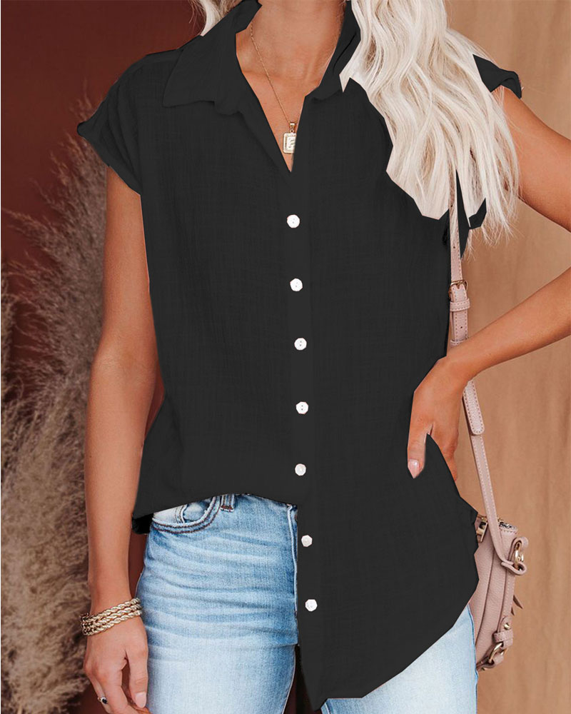 

Casual Short Sleeve Button Down Shirt, Black