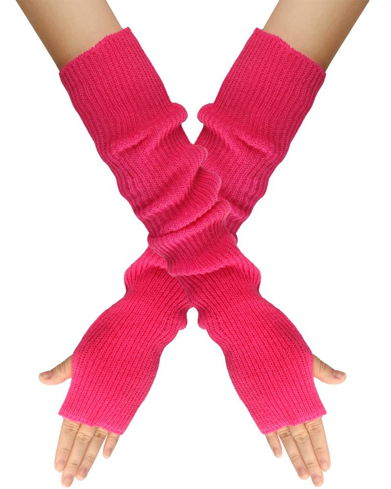 

1Pair Warm Knit Fingerless Gloves, Hot pink