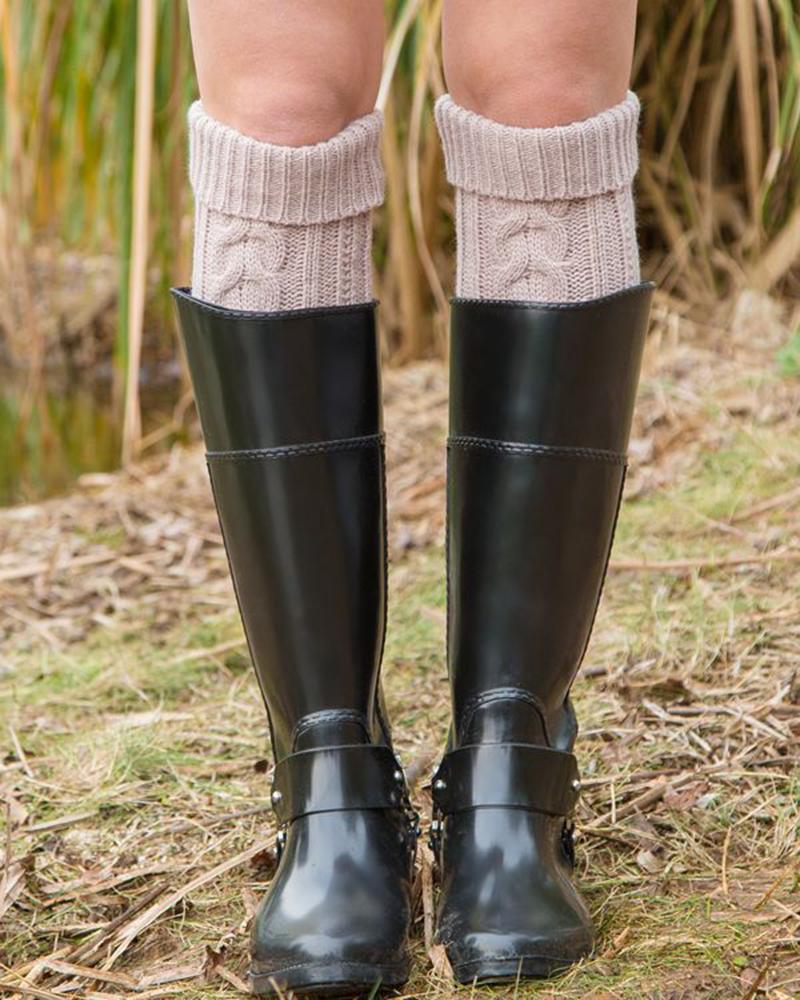 

Cable Knit Over The Knee Floor Winter Socks, Beige