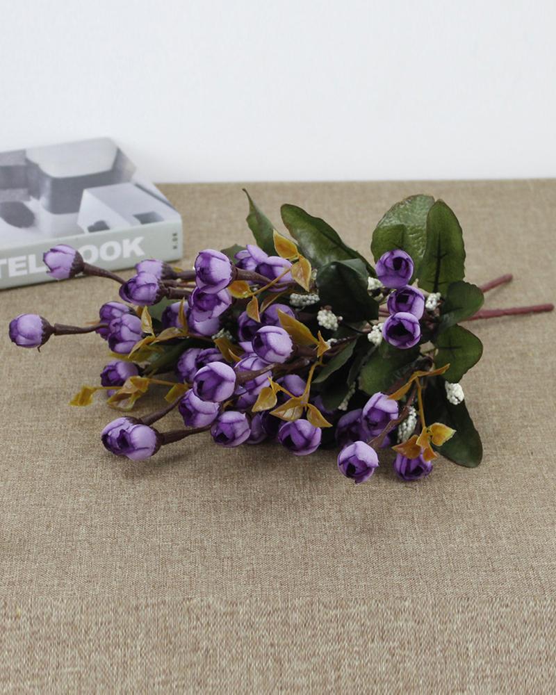 

7 Branch 21 Heads Artificial Flowers Bouquet Mini Rose Wedding Home Office Decor, Purple