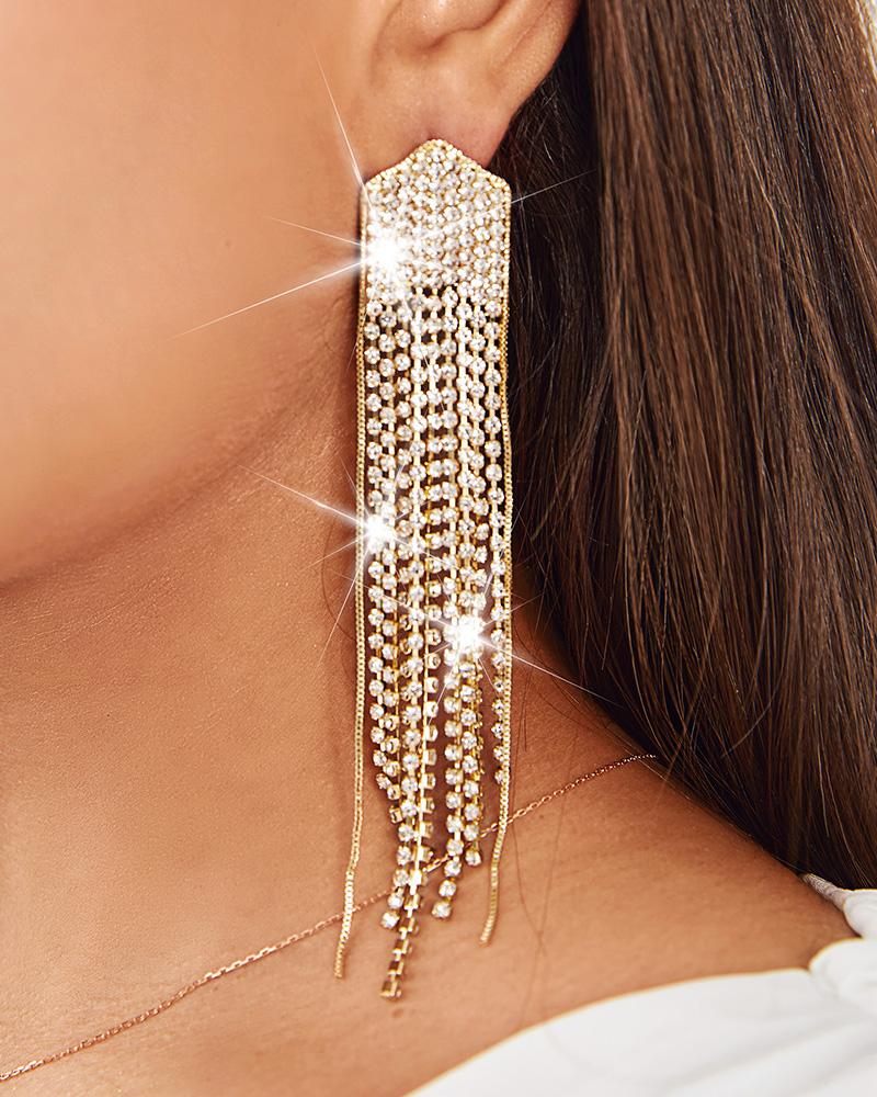 

Allover Rhinestone Chandelier Tassel Long Drop Earrings, Style2
