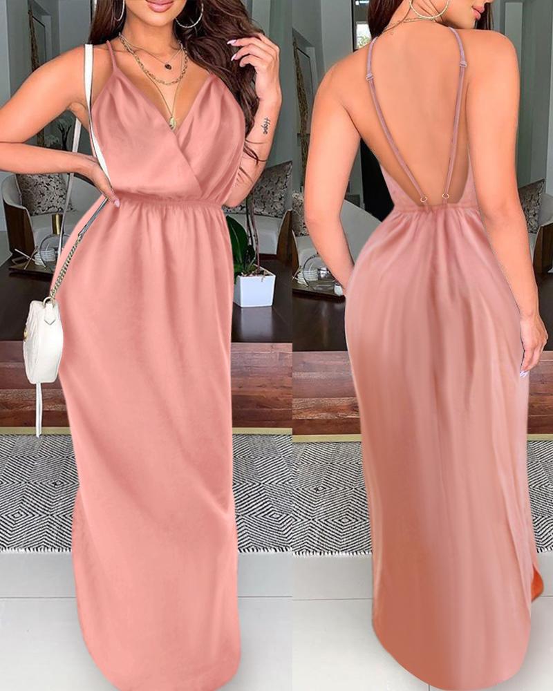 

Solid Strap Sleeveless Loose Midi Dress, Pink