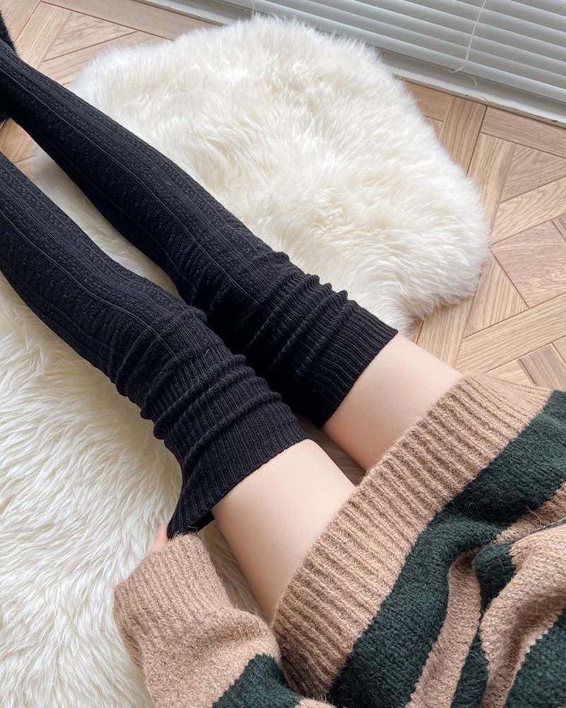 

Over The Knee Braided Knitted Warm Socks, Black