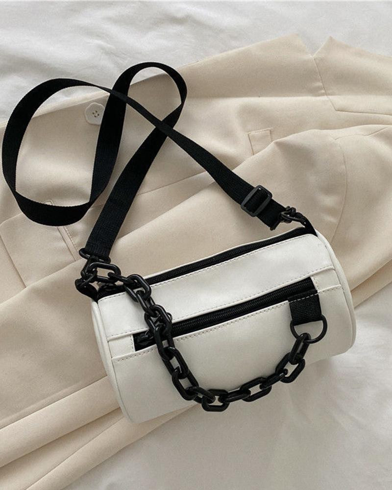 

Chain Decor Cylinder Bag, White