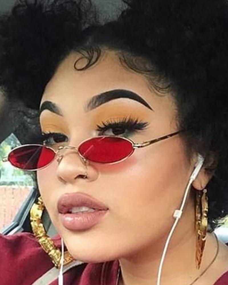 

1Pair Oval Metal Frame Tinted Sunglasses, Red